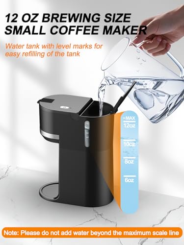 Karosie Single Serve Coffee Maker for K-Cup and Grounds, Fast Brew, 6-12 oz Brew Sizes Single Cup Coffee Maker Fits 5.5" Mugs, One-Button Small Coffee Maker, Descaling Reminder,Black,9.45 Inches
