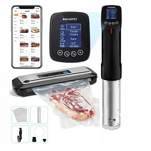 INKBIRD WIFI Sous Vide Cooker Bundle with Vacuum Sealer Machine | 1000W Sous-Vide Cooker Immersion Circulator with 14 Preset Recipes on APP and Thermal Immersion with Timer