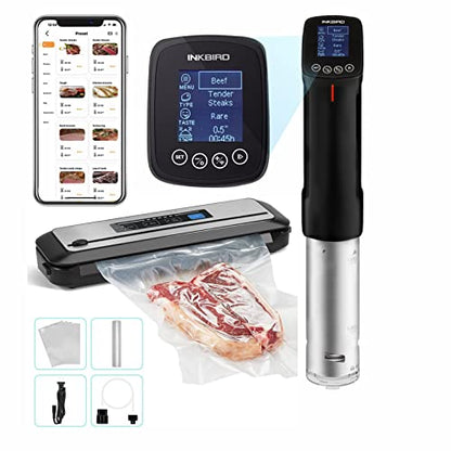 INKBIRD WIFI Sous Vide Cooker Bundle with Vacuum Sealer Machine | 1000W Sous-Vide Cooker Immersion Circulator with 14 Preset Recipes on APP and Thermal Immersion with Timer