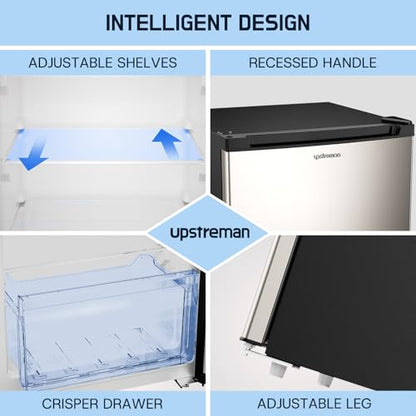 Upstreman 7.0 Cu.Ft Upright Freezer, Large Capacity Stand Up Freezers with 5 Adjustable Shelves, Convertible Refrigerator/Freezer, Reversible Door for Home, Basement, Apartment (Stainless)