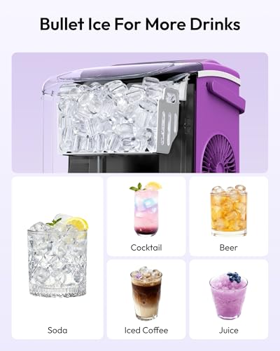 EUHOMY Countertop Ice Maker Machine with Handle, 26lbs Per Day, 9 Ice Cubes Ready in 6 Mins, Auto-Cleaning Portable Ice Maker with Basket and Scoop, for Home/Kitchen/Camping/RV (Purple)