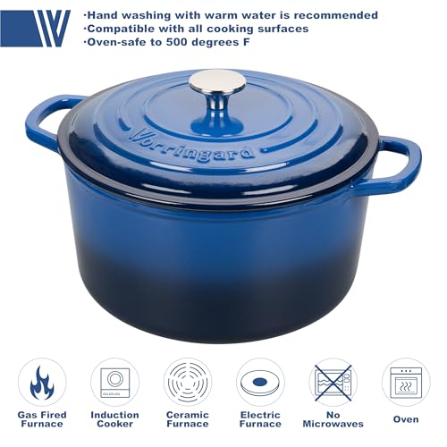 VORRINGARD Enameled Cast Iron Dutch Oven Pot with Lid, for Sourdough Bread Baking, Round Dutch Ovens, 4.5 Quart, Blue