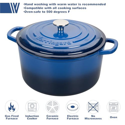 VORRINGARD Enameled Cast Iron Dutch Oven Pot with Lid, for Sourdough Bread Baking, Round Dutch Ovens, 4.5 Quart, Blue