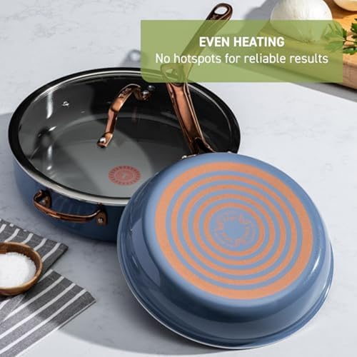 T-Fal Preserve Ceramic, Non stick Cookware Set 13-Piece, Oven & Broiler Safe up to 350°F, Includes Stockpot, Saucepans, Frying Pans, Protectors, Pots and Pans, Blue