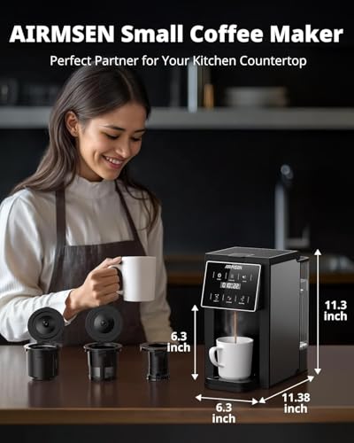 AIRMSEN Grind & Brew Coffee Maker with Built-in Grinder (2026 Model) - Single-Serve, Compatible with K-Cup Pods & Ground, 1000W Fast 6-14oz Brewer, Descaling Alert, Touchscreen & 50oz Removable Tank