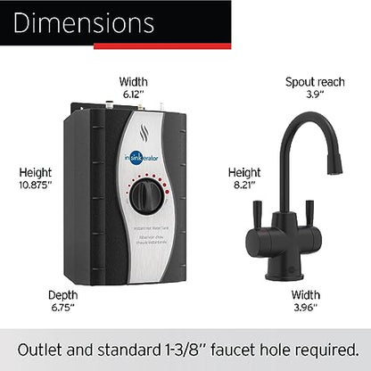 InSinkErator Stainless Steel Tank, HC250MBLK-SS HOT250 System, 2-Handle Drinking Faucet in Matte Black with 2/3-Gallon, Filter-Compatible Instant Hot/Cold Water Dispenser