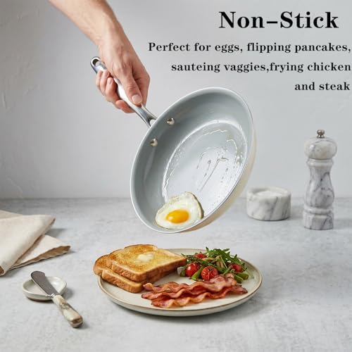 Cookersway Cookware Ceramic Nonstick Frying Pans: 3Pieces Non Stick Skillet 8 9.5 11 Inches - Healthy Egg Fry Pans - Free of PTFE,PFOA,PFAS