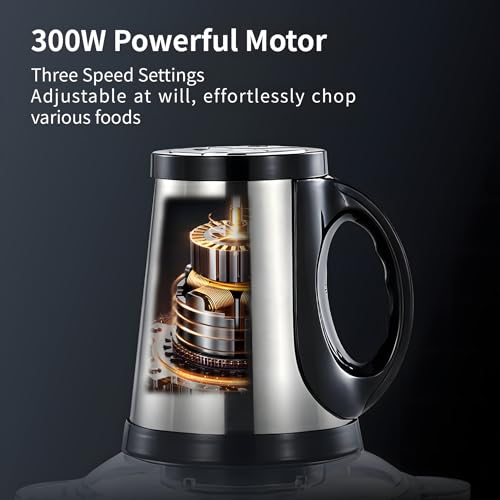 Tviorst Electric Food Processor, 3-Speed Food Chopper with Meat Grinder & Vegetable Chopper - 2 Bowls (8 Cup Stainless Steel+8 Cup Glass) with Powerful 300W Copper Motor, 2 Bi-Level S Blades