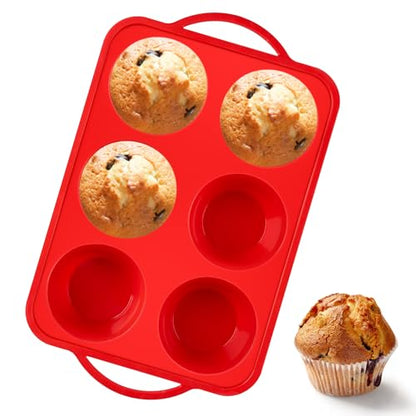 Puyeipt Jumbo Muffin Pan with Metal Frame, 6 Cup Large Cupcake Mold with Handles, Silicone Egg Bite Baking Tray, BPA Free & Non-Stick