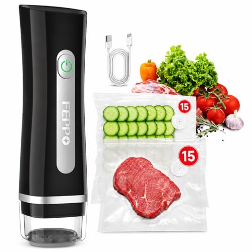 FEPPO Vacuum Sealer for Food with Visible Water Tank, 30 Reusable Bags