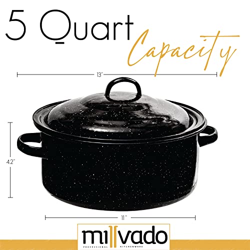 Millvado Granite 5 Qt Stockpot, Nonstick Soup Pot With Lid, Speckled Enamel Ware Cookware, Large Stock Pot For Boiling and Cooking, Big Granite Cooking Pot for Stovetop, Campfire, Outdoor Stove