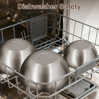 Gronivex Stainless Steel Mixing Bowls Set of 3 (1.5, 2.2 & 3.4 Qt) – Food Grade 304, Thicker-Gauge, Stackable Nesting – Classic Everyday Set for Baking, Salad Prep & Cooking