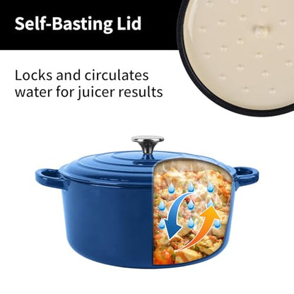 Enameled Cast Iron Dutch Oven Pot with Lid, 3.9 Quart Dutch Oven for Bread Baking, Oven Safe up to 500° F, Suitable for Bread Baking, Braising, Roasting, Stews, Blue
