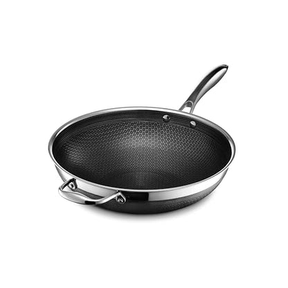 HexClad 12 Inch Hybrid Nonstick Wok, Stay-Cool Handle, Dishwasher and Oven Safe, Compatible with All Cooktops, Induction Ready