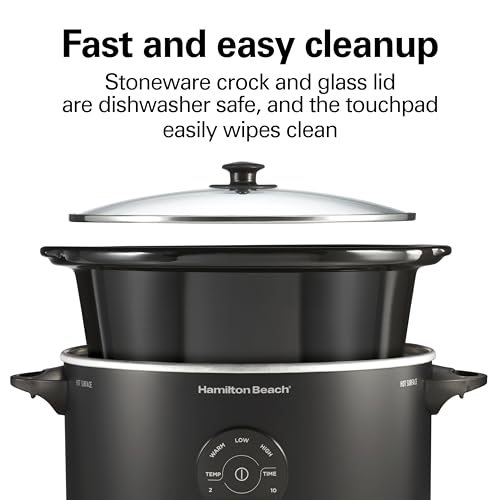 Hamilton Beach 7 Quart Set & Forget Portable Programmable Slow Cooker, 15 Cooking Options With 5 Time and 3 Heat Options, Large Dishwasher Safe Stoneware Crock and Glass, Lid Latch, Black (33670)