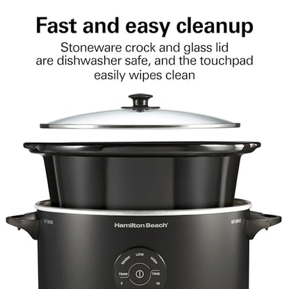 Hamilton Beach 7 Quart Set & Forget Portable Programmable Slow Cooker, 15 Cooking Options With 5 Time and 3 Heat Options, Large Dishwasher Safe Stoneware Crock and Glass, Lid Latch, Black (33670)
