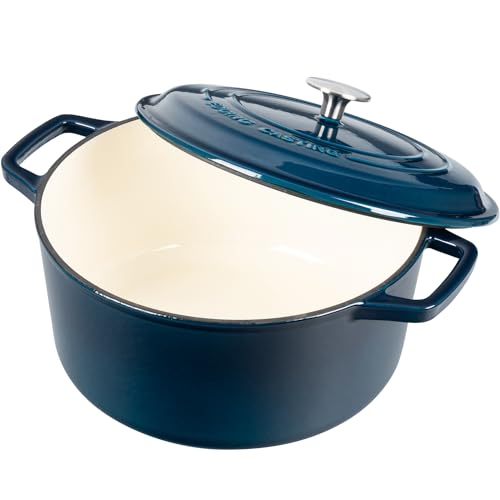 EDGING CASTING Enameled Cast Iron Dutch Oven Pot With Lid, Dutch Oven for Sourdough Bread Baking Round Pot Dule Handle, 6 Quart, Blue