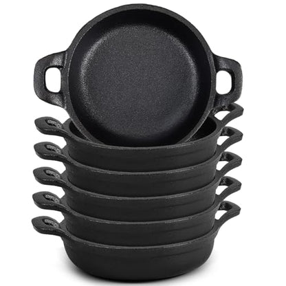 Ziliny Mini Cast Iron Skillets 5 x 5 x 1.3 Inch Cast Iron Pan Small Ramekin Set Black Casserole Dish Cookware Oven Safe Mini Skillets for Kitchen Indoor Outdoor Picnic (6 Pack)
