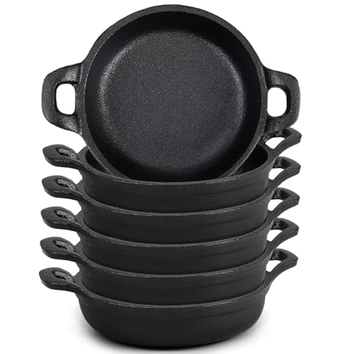 Ziliny Mini Cast Iron Skillets 5 x 5 x 1.3 Inch Cast Iron Pan Small Ramekin Set Black Casserole Dish Cookware Oven Safe Mini Skillets for Kitchen Indoor Outdoor Picnic (6 Pack)