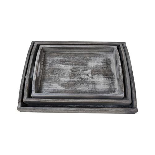 Rustic Vintage Style Wood Serving Tray Set of Different Sizes - Decorative Trays for Coffee Table, Ottoman Tray, and Tea Tray Home Decor with Handles (Vintage White)