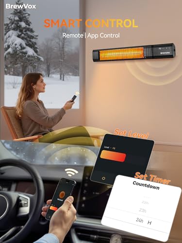 BrewVox Carbon Infrared Electric Outdoor Patio Heater, Smart App-Controlled with Remote On/Off & Timer for Living Room, Bedroom, Garage, Office