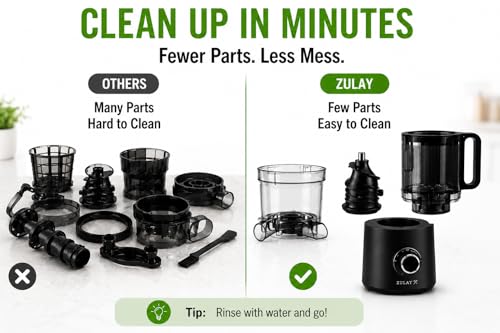Zulay Kitchen Juicer Machine with 5" Wide Feed Chute, Cold Press Slow Masticating Juicer for Whole Fruits & Vegetables, Easy to Clean Stainless Steel Blades, High Juice Yield - Black