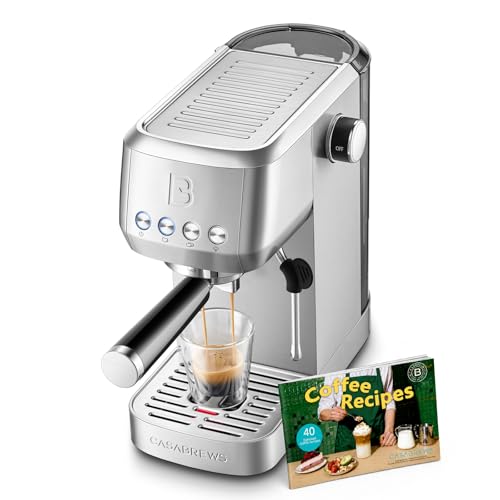 CASABREWS 3700 Essential Espresso Machine 20 Bar, Stainless Steel Cappuccino & Latte Coffee Maker with Steam Frother for Home, 43.9oz Water Tank, Silver