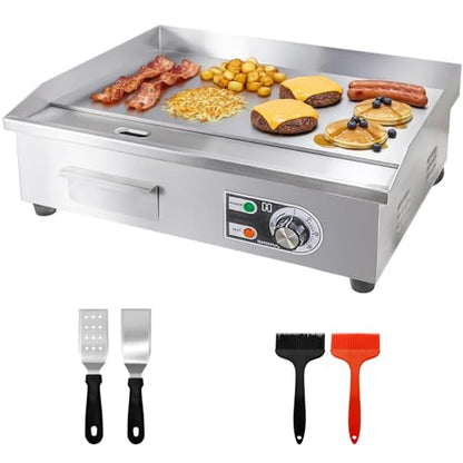 ExGizmo 22" Commercial Electric Griddle,Electric Countertop Flat Top Griddle,110V 1600W Electric Flat Top Grill,Non-Stick Restaurant Teppanyaki Stainless Steel Grill,Adjustable Temperature Control