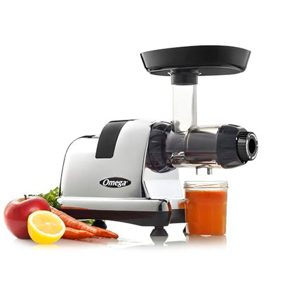 Omega Cold Press Juicer Machine, All-in-One Nutrition System for Vegetable and Fruit Juice, Nut Butter, Baby Food, Pasta and Sorbets, Triple-Stage 80-RPM Slow Masticating Juicer, 200-Watts, Chrome