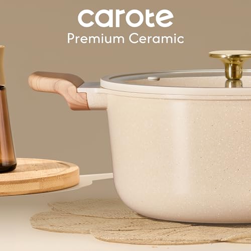 CAROTE 5 Qt Nonstick Stock Pot with Lid Soup Pot, Ceramic 5 Quart Casserole with Lid, Easy to Clean Non Stick Cooking Pot Cookware PFOA Free, Ceramic Oatmeal