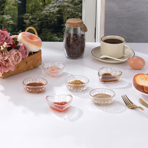 TkoYuHm 6 pack 2oz Glass Bowl Set Round Small Serving Dish for Dessert Salad Snack Ingredient Bowls for Prep Crystal Clear Relish Tray for Appetizer Sauces Dip