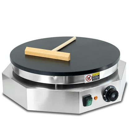 3000W Commercial Crepe Maker, 16" Non-Stick Electric Griddle with 0-300℃ Adjustable Temperature, Stainless Steel Pancake & Jianbing Machine with Wooden Spreader for Home, Snack Bar & Food Stall