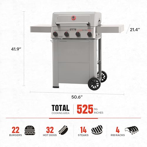 Monument Grills 4 Burner Propane Gas Grill with Advanced Broil Zone, Stainless Steel Outdoor Mesa 2 Barbecue Grill, Foldable Side Shelves, 500°F in 5 Mins, Assembles in 30 Minutes, Mesa II 410FBZ