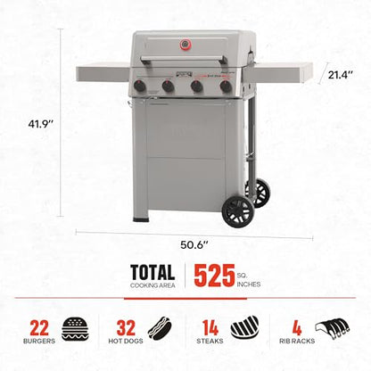 Monument Grills 4 Burner Propane Gas Grill with Advanced Broil Zone, Stainless Steel Outdoor Mesa 2 Barbecue Grill, Foldable Side Shelves, 500°F in 5 Mins, Assembles in 30 Minutes, Mesa II 410FBZ