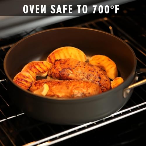 MsMk 3.5 Quart Deep Frying pan, 10-inch Durable pans for refreshing old saute pan with lid, Deep and straight edge, Easy Clean-Up, Even Heating, Comfortable Handling, Induction Compatibility,