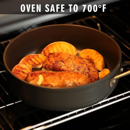 MsMk 3.5 Quart Deep Frying pan, 10-inch Durable pans for refreshing old saute pan with lid, Deep and straight edge, Easy Clean-Up, Even Heating, Comfortable Handling, Induction Compatibility,