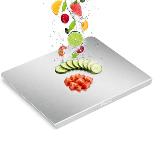 Stainless Steel Cutting Board with Lip, Large Metal Chopping Board with Counter Edge, Dishwasher Safe Non-Slip Pastry Board for Meat Vegetables & Baking(18x14)
