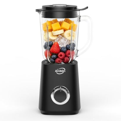 Glass Jar Blender for Smoothies & Shakes, 51 oz Countertop Blender with 2 Speeds + Pulse, 500W Motor, Easy Cleaning, Removable Stainless Steel Blades for Sauces, Nut Milk & Puree, Black