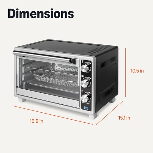 Amazon Basics 6-Slice 23-QT Toaster Oven with Built-In Air Fryer, 7-In-1 Cooking Options, 60-Min Timer & Adjustable Temperature (200°F - 450°F), With Accessories, 1500W, Stainless Steel, Silver/Gray