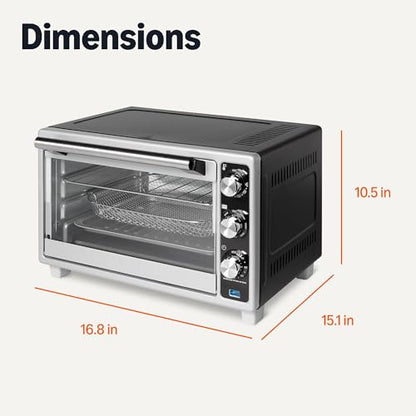 Amazon Basics 6-Slice 23-QT Toaster Oven with Built-In Air Fryer, 7-In-1 Cooking Options, 60-Min Timer & Adjustable Temperature (200°F - 450°F), With Accessories, 1500W, Stainless Steel, Silver/Gray