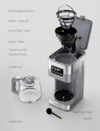 SHARDOR 10-Cup Programmable Coffee Maker, Regular & Strong Brew Drip Coffee Machine for Home and Office, Auto Shut Off, Permanent Filter (gray)