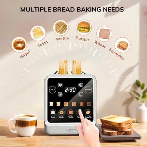 Keenstone Toaster 4 Slice, Digital Smart Toaster with TouchScreen, Memory Function, Single Slot Toasting, Timer, Reheat & Defrost for Bagels, Bread, Waffles, Muffin, Stainless Steel Kitchen Essentials