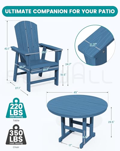 SERWALL 6-Pc Adirondack Patio Dining Sets with 9FT Umbrella, Navy (No Base)
