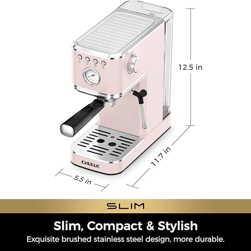 CHULUX Slim Espresso Machine with Milk Frother, 20 Bar Professional Italian Pump Espresso Coffee Machine for Home Cappuccino & Latte Maker, Stainless Steel, Pink