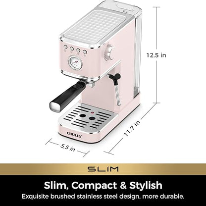 CHULUX Slim Espresso Machine with Milk Frother, 20 Bar Professional Italian Pump Espresso Coffee Machine for Home Cappuccino & Latte Maker, Stainless Steel, Pink