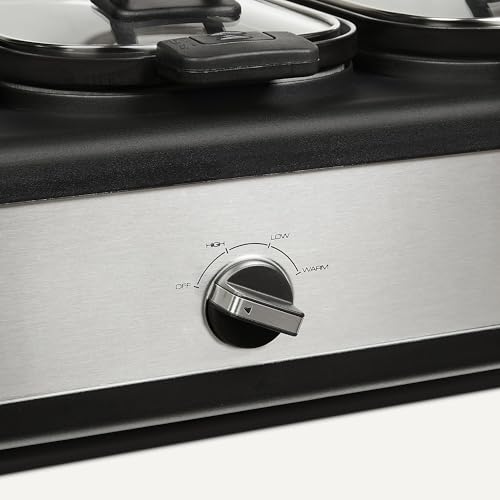 Amazon Basics Triple Slow Cooker with Ceramic Non-Stick Coating and Temperature Controls, 3 x 2.5 Quarts, Stainless Steel