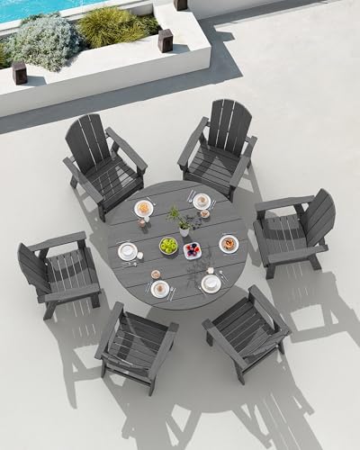 SERWALL 5-Piece Patio Dining Set, 45" Table & 4 Adirondack Chairs, Grey