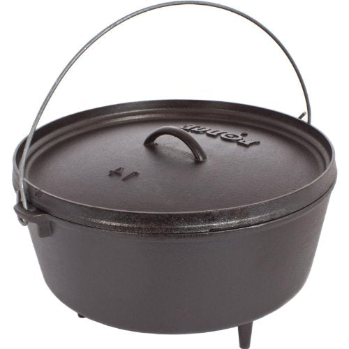 Lodge 10 Quart Pre-Seasoned Cast Iron Camp Dutch Oven with Lid - Dual Handles - Use in the Oven, on the Stove, on the Grill or over the Campfire - Black