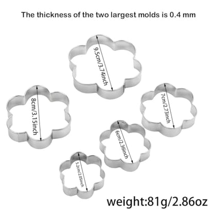 Flower Cookie Cutters Set of 5 – Stainless Steel Sandwich Cutters & Biscuit Molds for Kids – Sturdy for Cookies, Sandwiches, Cake, Fruit – Sizes 2.05"-3.74" – No Sharp Edges