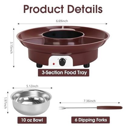 VAlinks Electric Chocolate Melting Pot Chocolate Fondue Pot Set 3-Section Serving Trays with 6pcs Dipping Forks Perfect for Housewarming Christmas Party Gifts (Brown)